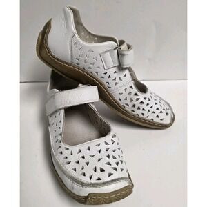 Reiker Antistress White Doris Mary Janes Lazer Cut Womens Sz 40/9.5 Shoes